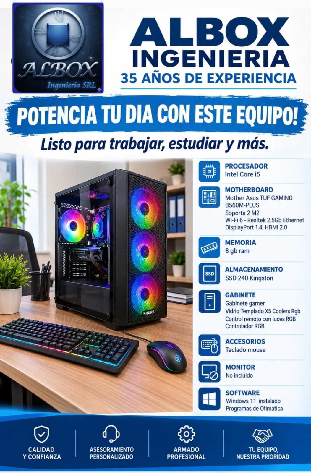 PC GAMER I5, 8GB,240GB,s/monitor